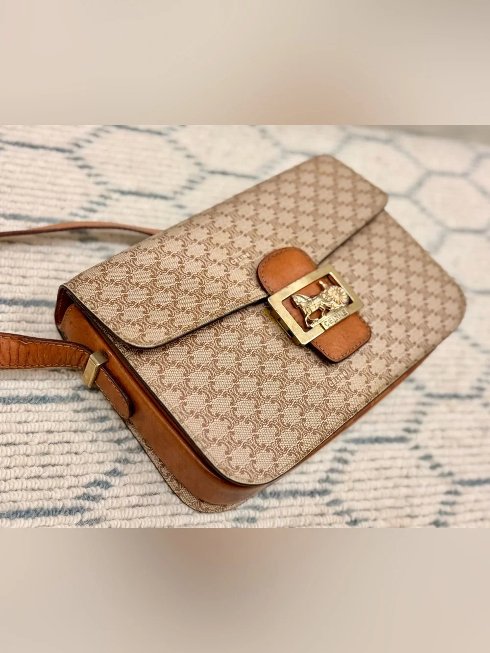 CELINE Vintage 90’s Rare Brown Macadam Triomphe Canvas Horse Carriage Crossbody